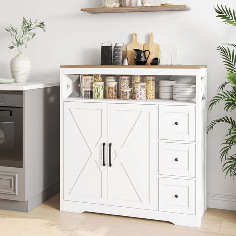 BSMGSGN-Meuble de Salle à Manger avec Étagère Ouverte 100x40x105cm en Meuble de Rangement Cuisine/Salle à Manger avec 3 Tiroirs et 2 Portes (1/5)
