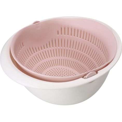 Double couche Panier de lavage Fruits Légumes Passoire Égouttoir Ustensile de Cuisine (Rose) (1/4)