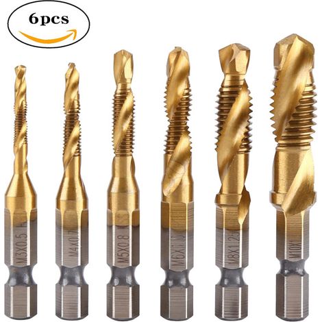 Gewindebohrer-Set, 6-teilig, Hochgeschwindigkeitsstahl-Gewindebohrer-Set mit langlebiger Titanbeschichtung, metrisches gedrehtes Gewinde, M3 M4 M5 M6 M8 M10 Gewindeschneidwerkzeuge