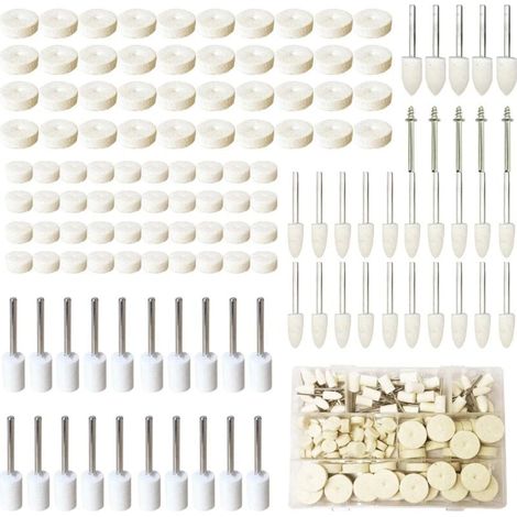 150 PCS Roue de Polissage en Laine, Tampon de Polissa Roue de Polissage avec Tige Métal pour Accessoires Outils Rotatifs (1/4)