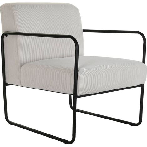 Fauteuil blanc élégant confort design moderne et épuré - Blanc coton avec structure en fer noir (1/5)
