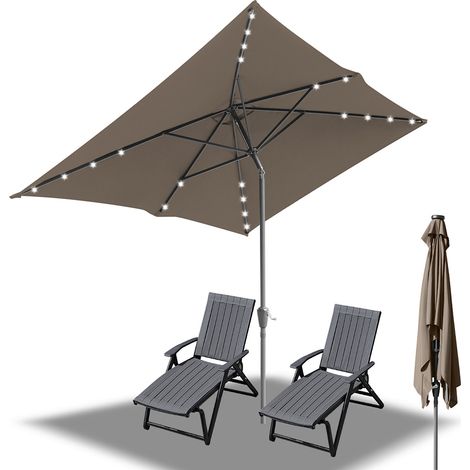 Randaco 200x300m Sonnenschirm UV50+ Sonnenschutz Gartenschirm Strandschirm LED Solar, knickbar, Schirmtuch mit PA-Beschichtung, Taupe (1/5)