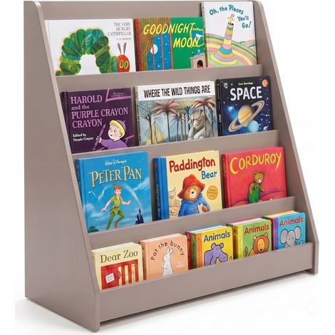 Libreria Montessoriana per Bambini in Legno con 4 Ripiani Frontali, Mobile Porta Libri per Cameretta e Sala Giochi (Tortora) (1/4)