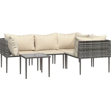 vidaXL 5 Piece Garden Lounge Set with Cushions Grey Poly Rattan (1/5)