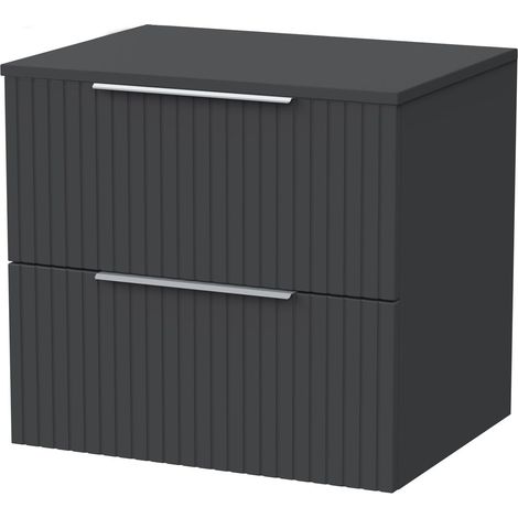 Callingwood Contemporary Wall Hung 2 Drawer Vanity Unit with Laminate Worktop , 600mm, Dark Grey