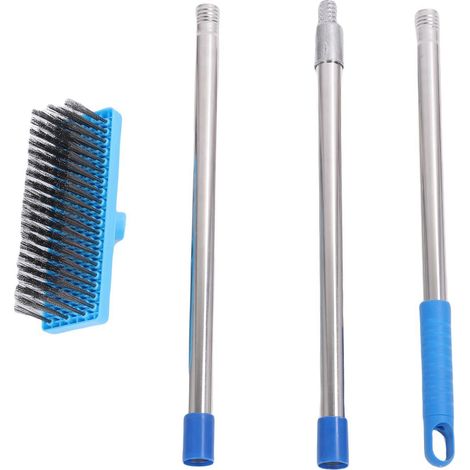 Ortviai Brosse à récurer extérieure en acier inoxydable, manche télescopique 120 cm, tête de 30 cm, robuste et résistante (1/5)