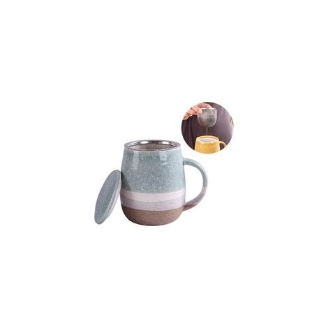 1 Teetasse mit Teesieb und Deckel, Keramik, 400 ml, für den täglichen Gebrauch, Zuhause, Büro (1/5)