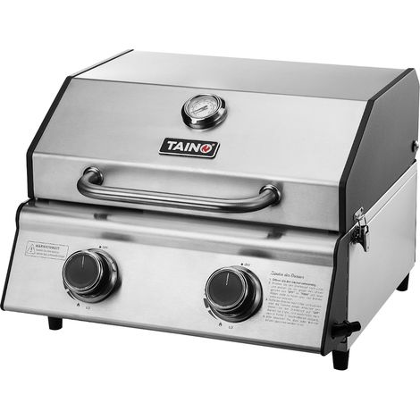 TAINO PLATINUM COMPACT Tischgrill 2 Brenner Gasgrill Edelstahl Kompakt Camping BBQ (1/5)
