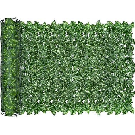 Clôture Artificielle de Feuilles de Lierre artificielles, Écran de clôture antivol de Jardin extérieu,Mur Vegetal clôtures décoratives Faux Fond d'écran d'herbe,300x50cm (Feuille de pastèque) (1/5)