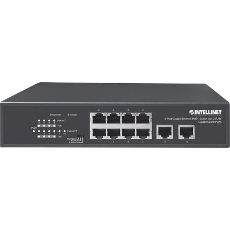 Intellinet Switch Ethernet Gigabit 8 Porte PoE+ con 2 porte RJ45 Gigabit Uplink (1/5)