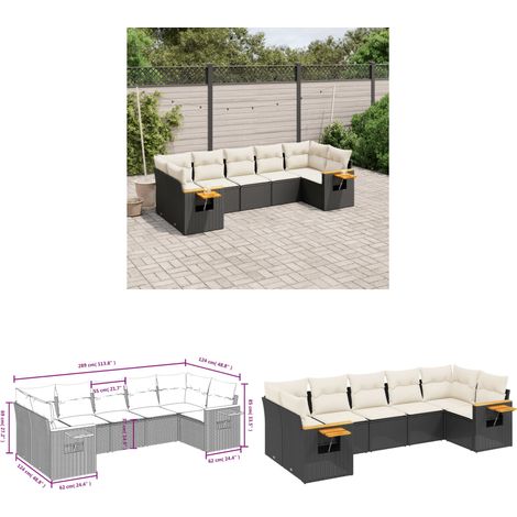 Salon de jardin 7 pcs avec coussins noir résine tressée - Ensemble Salon De Jardin - Meuble Extérieur - Canapé Jardin - Résine Tressée - Rotin Synthétique - Home & Living (1/3)