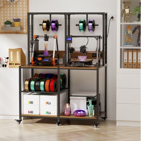 REDOM soporte para 2 impresoras 3D, con estantes abiertos, soporte en T para filamento, metal negro (1/5)
