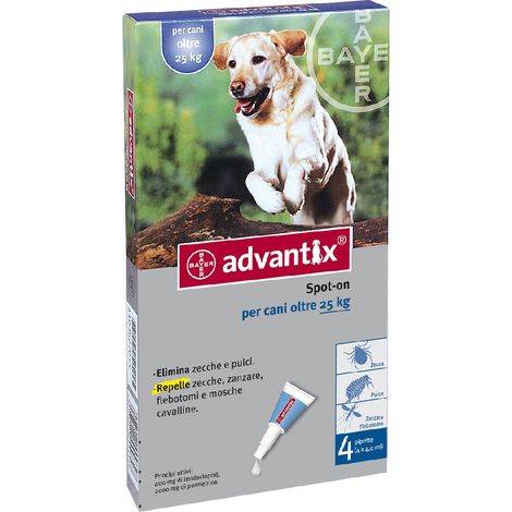 Advantix per cani da 25 a 45 Kg Spot-On repellente contro pulci zecche zanzare BAYER - 6 Pipette