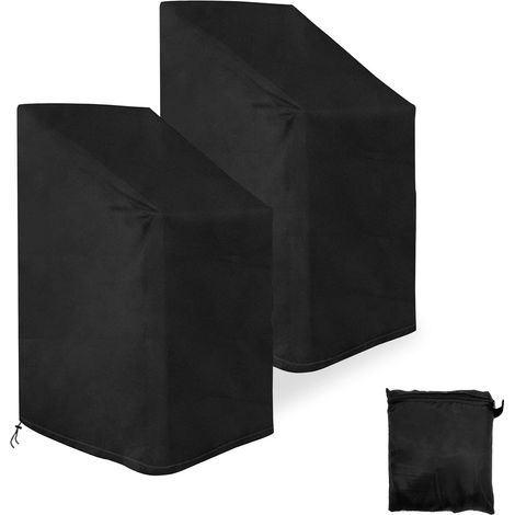 LYERCW - Lot de 2 housses de chaise de terrasse, imperméables et anti-UV durables, housses de chaise d'extérieur, meubles/chaises empilables avec pochette (75 x 75 x 120 cm, noir) (1/5)