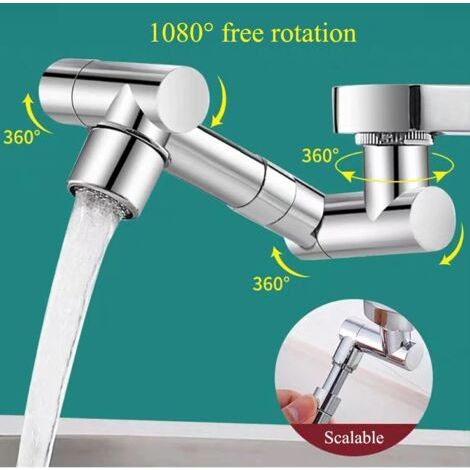 1440° Swivel Bathroom Tap Extender, Large Angle Swivel Robotic Arm Spout Tap Adapter, Two Modes, Swivel Multifunction Extension Tap Splash Filter Kitchen Tap Extender (1/5)