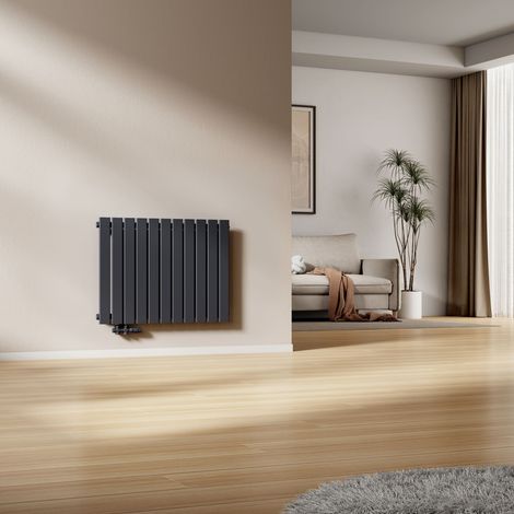 EMKE Heizkörper Flach Design Paneelheizkörper Seitenanschluss Horizontal, Einlagig, Anthrazit, 63x85cm, 618W