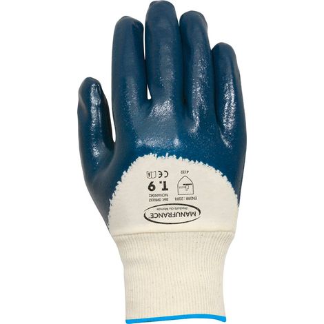 Gants de manutention milieux gras - T08 - Bleu et blanc