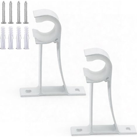 2-teiliges Gardinenstangen-Halterungsset, Halterung aus weißer Aluminiumlegierung, 1-Zoll-Gardinenstangen-Wandhalterung mit Schrauben (1/5)