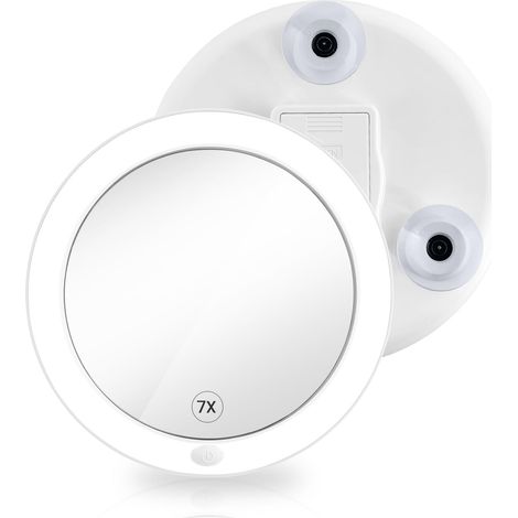 Miroir cosmétique avec éclairage 7 fois, 165 mm, rond, LED, grossissant, avec ventouse, sans perçage, portable, à piles (1/5)