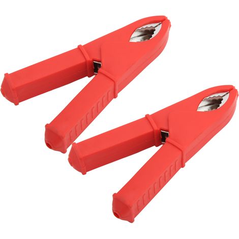 Lot de 2 pinces isolantes 100 mm, entièrement en cuivre, pour test électrique de batteries. Pinces à ressort, pinces crocodiles rouges. (1/5)