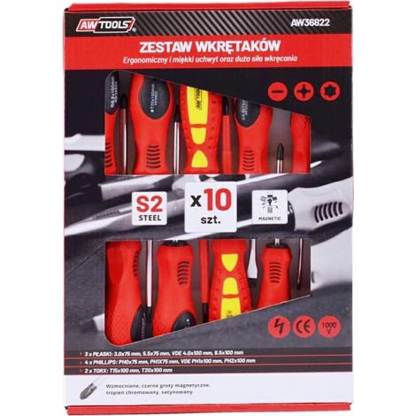Set cacciaviti awtools acciaio S2 isolamento VDE 10 pezzi