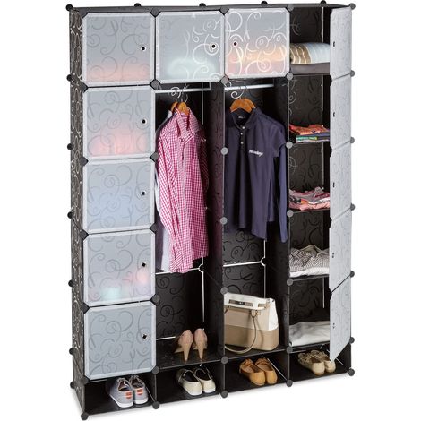 Étagère cubes rangement penderie armoire 18 compartiments plastique chaussures modulable 145 x 200 cm, noir (1/5)