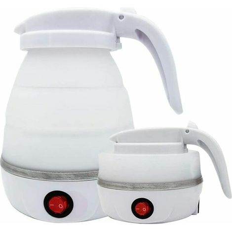 Bouilloire pliable, en silicone, avec fond en acier inoxydable, 0,6 l, idéale pour le camping ou les voyages en moto, blanche