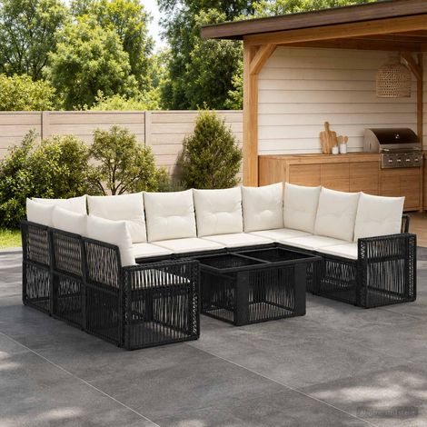 vidaXL Set Divano da Giardino 10 pz Nero e Bianco Crema polyrattan (1/5)