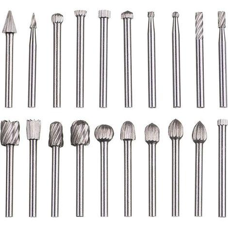 BRAVIX Lot de 20 fraises rotatives, outil de sculpture en acier rapide avec tête de meulage de 3 mm pour le travail du bois, la sculpture, la gravure, le perçage (1/5)