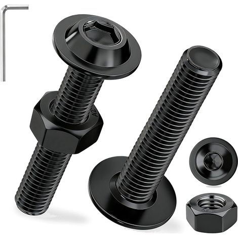 15 Pièces Vis à Tête Bombée avec Bride M6x60 mm Noir Boulon à Tête Plate Acier Inoxydable A2 V2A Vis à Six Pans Creux ISO 7380-2 avec Ecrous et Bride Filetage Complet pour Réparation Meuble (1/5)