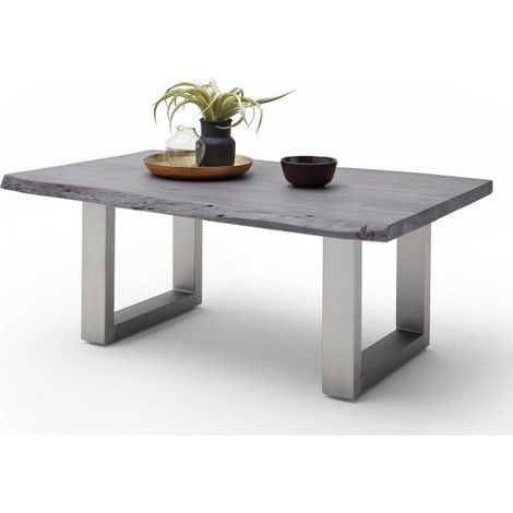 Table basse en bois d'acacia massif gris et acier inoxydable - L.110 x H.45 x P.70 cm -PEGANE-