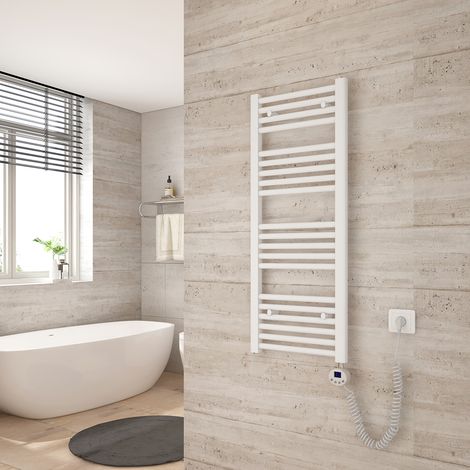 Heilmetz Badheizkörper Elektrisch Handtuchwärmer mit Digitalem Thermostat mit Timer-Funktion Gerade Handtuchtrockner 100x40cm Weiß 300W