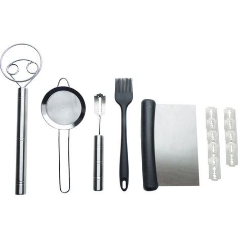 Juego para hornear pan: batidor de acero inoxidable, cuchillo, espátula, colador y brocha de silicona. Para masa madre, pizza y pasteles. (1/5)