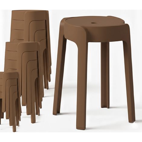 12 Tabourets Gigognes empilables BM HOME TAB-MARRON en plastique, légers pour la maison salle de classe, cuisine, jardin