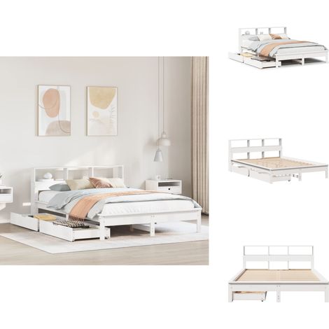 Lit bibliothèque sans matelas blanc 140x200 cm bois pin massif - Lit Bibliothèque - Lits Bibliothèques - Meuble De Chambre À Coucher - Lit (1/5)