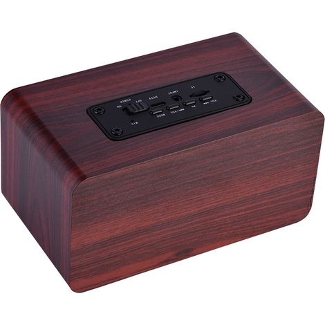 Mini altoparlante Bluetooth portatile in legno, altoparlanti stereo wireless con 2 altoparlanti in legno rosso. (1/5)