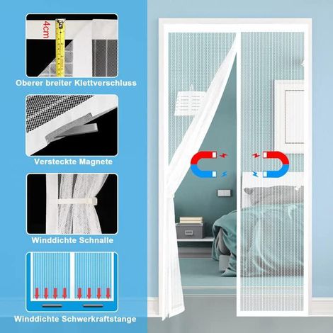 Moustiquaire Aimantée 90x210cm,Moustiquaire Porte Fenetre Blanc Sans Perçage Moustiquaire Magnetique,Ldéal Pour Les Portes De Balcon Les Caves Les Patios (1/4)