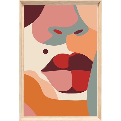 Tableau mural encadré visage femme pop art 40x60 cm - Tableau Mural Décoratif - Image Encadrée Imprimée en HD - Impression 40x60 cm sur Fibres de Bois FSC - Finition Mate - Fabriqué en France (1/5)