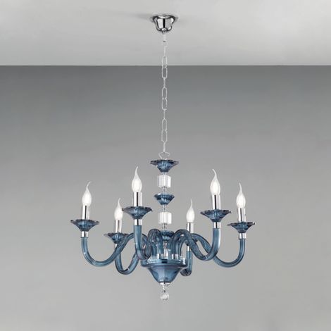 Lampada a sospensione GALA D72 cm in vetro lavorato a mano con dettagli in metallo 6 LUCI OTTANIO (1/2)