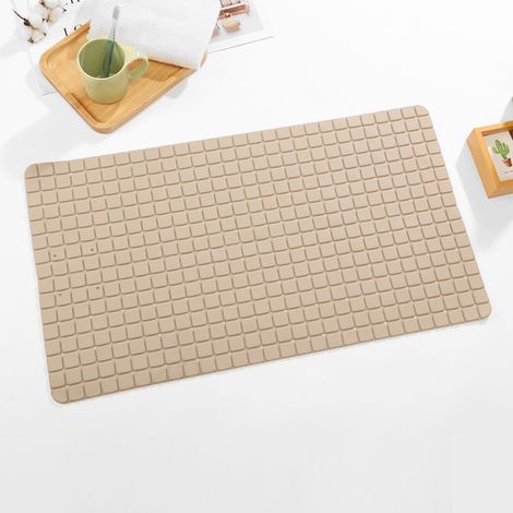 Tapis de Sol en PVC à Ventouse de Salle de Bain de Massage à Carreaux, Tapis de Douche de Toilette-Kaki-40 70CM (1/5)