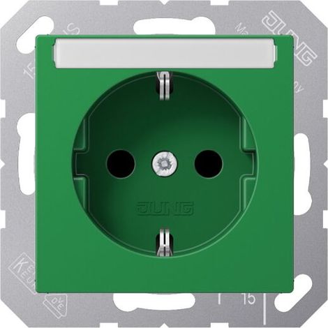 Jung SCHUKO Steckdose, 16 A 250 V , mit Schriftfeld, SAFETY+, Thermoplast, Serie AS/A, grün (für SV) A1520BFKINAGN