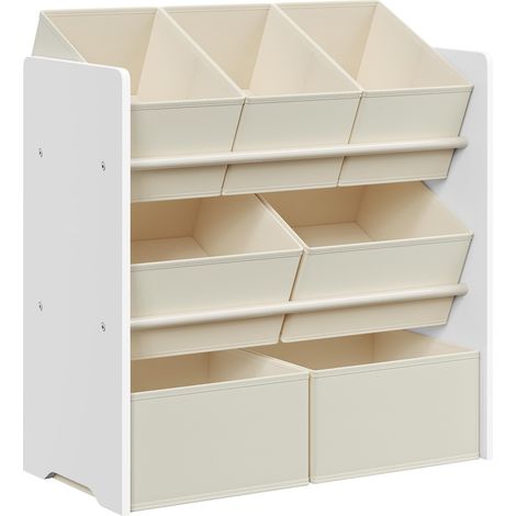 Étagère à Jouets pour Enfants, Bibliothèque, avec 7 Boîtes de Rangement en Tissu Non-tissé, Meuble de Rangement pour Chambre d’Enfant, Grand, 29,5 x 62,5 x 60 cm, Blanc Nuage GKR034W10 (1/5)