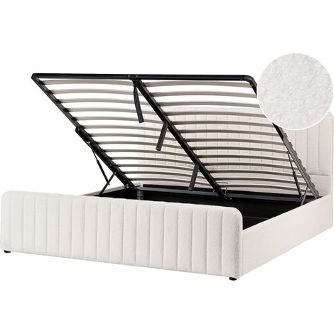 Letto matrimoniale con contenitore imbottito Boucle tessuto bianco 180 x 200 cm Lunan (1/5)