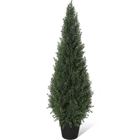 Arbres topiaires artificiels en cèdre – Ultra-réaliste, résistant UV, feuillage persistant, en pot décoratif – Idéal jardin, balcon, terrasse, bureau – Faible entretien – 3ft (1/5)