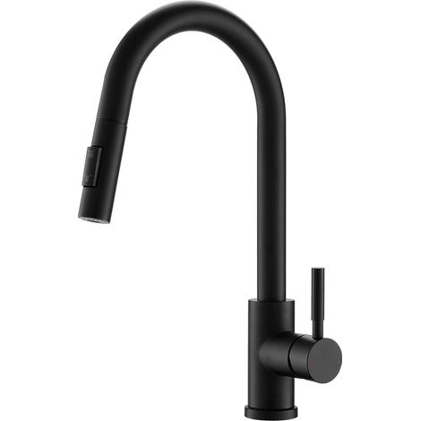 Victoria Matte Black Pull Out Kitchen Sink Single Lever Mixer Tap With 360 Swivel