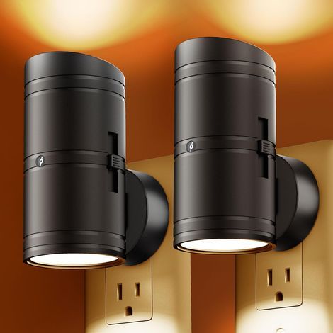 Veilleuse murale à brancher avec capteur de lumière, luminosité réglable de 0 à 100 lumens, veilleuse ambrée, veilleuse LED à intensité variable pour couloir, chambre, salle de bain (lot de 2) (1/5)