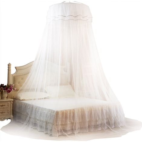 1 Moustiquaire de lit ronde en polyester, auvent 360 degrés, motif dentelle, pour chambre féminine (1/5)