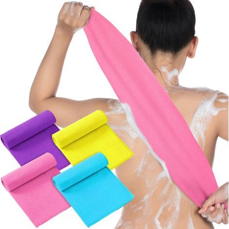 Lot de 4 gants de toilette coréens longs exfoliants coréens pour le corps, hommes et femmes, serviettes de bain coréennes exfoliantes japonaises pour enlever les peaux mortes (couleur mélangée) (1/5)