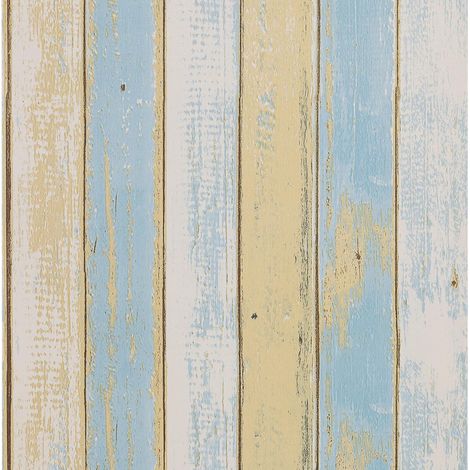 Papier Peint Autocollant Effet Panneau de Bois Brun Bleu Vintage Amovible Imperméable à L'eau Contact Papier pour Portes Décoratives Cabinet Bar Comptoir Chambre et Cuisine 44x500cm (1/5)