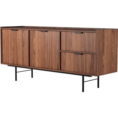 Credenza Madia Moderna Con 2 Ante 2 Cassetti Ripiani Interni Ampio Spazio Contenitivo Gambe In Metallo Struttura In Melaminico Per Soggiorno Sala Da Pranzo Ingresso 150 X 40 X 68 Cm Noce (1/5)